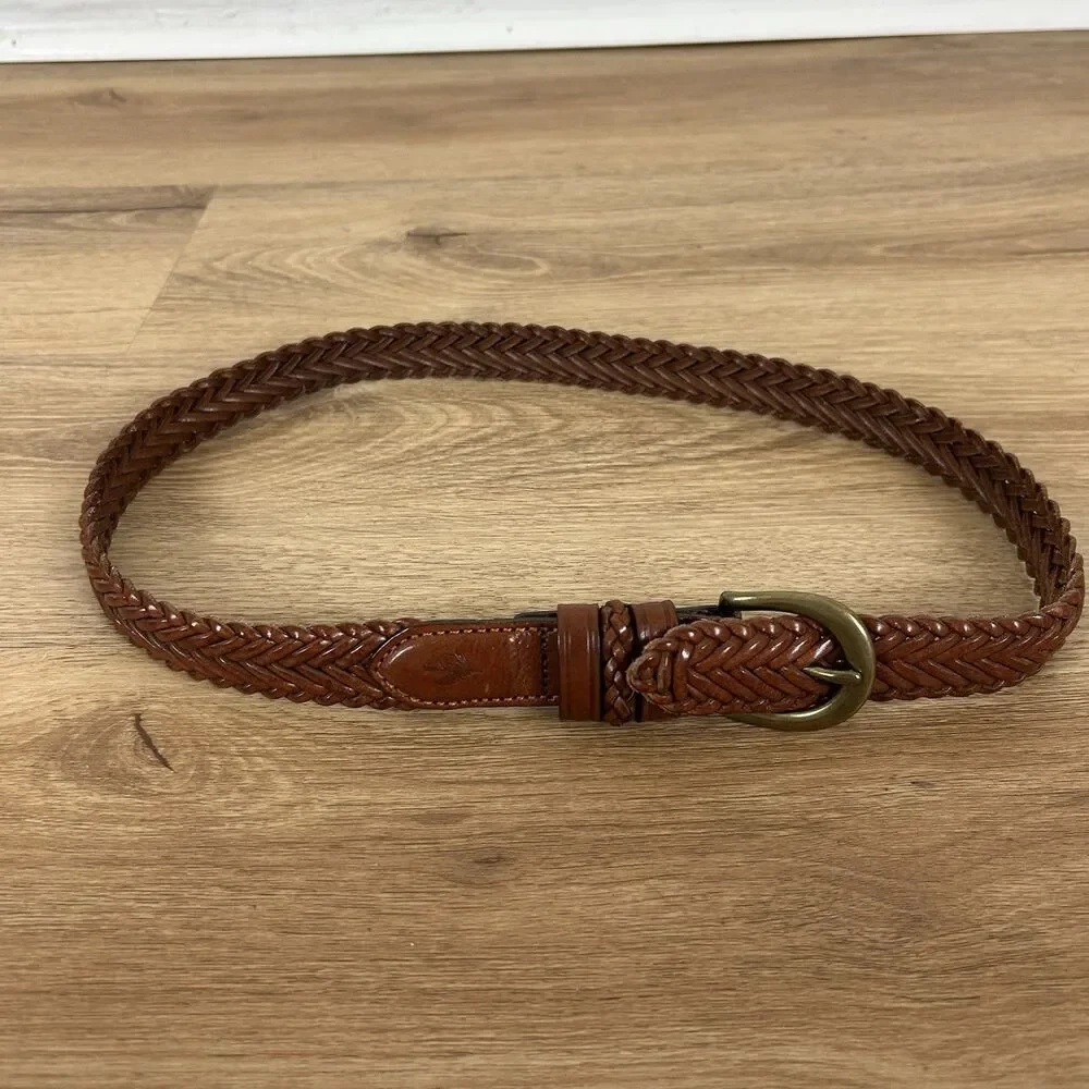 Orvis Braided Leather Belt SMALL Women Solid Brass Buckle Woven Brown/Red